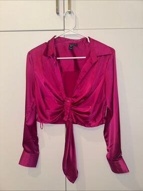 Vibe Women's Fuchsia Satin Tie-Front Shirt